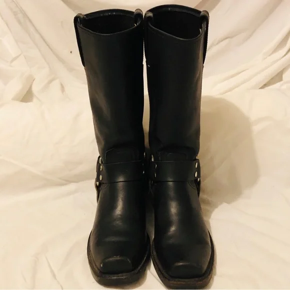 Black Frye Biltrite Boots size 6 1/2 square toe with silver buckle. - Picture 3 of 12